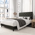 thumbnail image 1 of Amolife King Faux Leather Upholstered Platform Bed Frame with Adjustable Headboard, Diamond Button Tufted Style, Black, 1 of 9