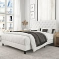 thumbnail image 1 of Amolife King Faux Leather Upholstered Platform Bed Frame with Adjustable Headboard, Diamond Button Tufted Style, White, 1 of 8