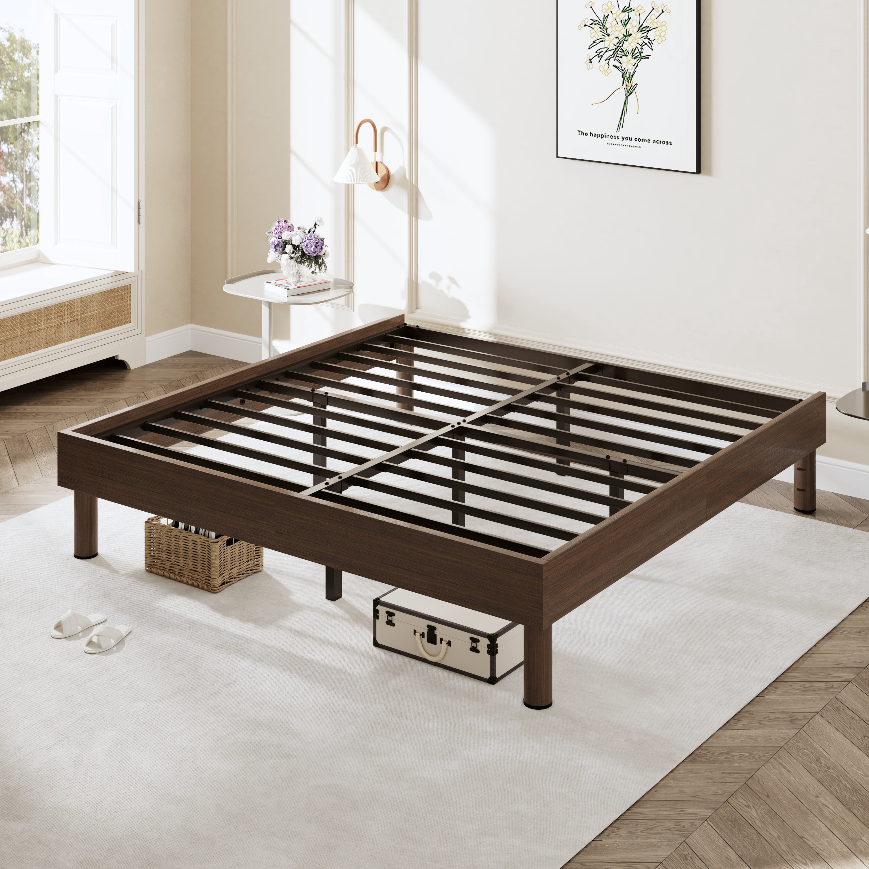 Amolife King Bed Frame with Wooden Skirt and Recessed Design, Upgraded ...