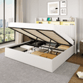 thumbnail image 1 of Amolife King Hydraulic Lift-Up Storage Bed Frame, LED Headboard with Fast Charging (USB/Type-C), 2-Tier Shelves & Velvet Upholstered, White, 1 of 13