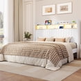 thumbnail image 1 of Amolife King Size Bed Frame, Platform Bed with RGB LED Lights & Charging Station, Velvet Wingback Headboard, Easy Assembly, No Box Spring Needed, White, 1 of 11