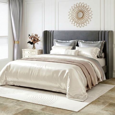 Amolife King Size Bed Frame, Velvet Platform Bed with Upholstered Wingback Headboard, No Box Spring Needed, Gray
