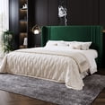 thumbnail image 1 of Amolife King Size Bed Frame, Velvet Platform Bed with Upholstered Wingback Headboard, No Box Spring Needed, Green, 1 of 11