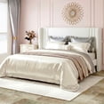 thumbnail image 1 of Amolife King Size Bed Frame, Velvet Platform Bed with Upholstered Wingback Headboard, No Box Spring Needed, White, 1 of 12