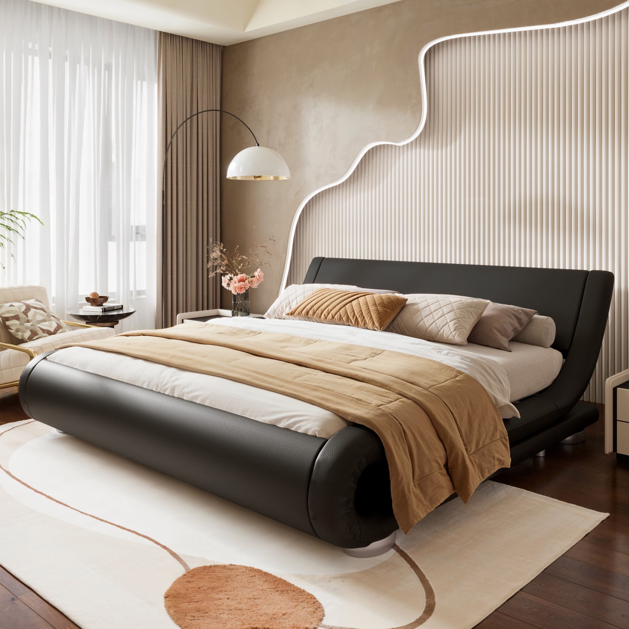 Faux leather bed frame king size discount