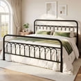 thumbnail image 1 of Amolife King Bed Frame, Metal Platform Bed with Vintage Curved Iron-Art Headboard, Easy Assembly, Black, 1 of 7