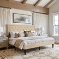 thumbnail image 1 of Amolife King Bed Frame with Adjustable Headboard, Fabric Upholstered Platform Bed, No Box Spring Required, Beige, 1 of 8