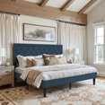 thumbnail image 1 of Amolife King Bed Frame with Adjustable Headboard, Fabric Upholstered Platform Bed, No Box Spring Required, Blue, 1 of 8