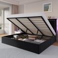 thumbnail image 1 of Amolife King Size Lift Up Hydraulic Storage Bed Frame, Velvet Adjustable Headboard with LED Light and Built-in Charging Station and Storage Shelf, Black, 1 of 10