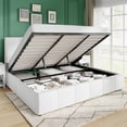 thumbnail image 1 of Amolife King Size Lift Up Storage Bed Frame, Velvet Upholstered Platform Bed with Adjustable Headboard, No Box Spring Needed, White, 1 of 13