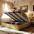 thumbnail image 1 of Amolife King Size Lift Up Storage Bed Frame With Upholstered Wingback Headboard, Hydraulic Support, No Box Spring Needed, 0live Yellow, 1 of 11