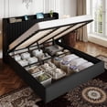 thumbnail image 1 of Amolife King Size Lift Up Storage Platform Bed Frame with Velvet Built-in Charging Station Wingback Headboard, Black, 1 of 15