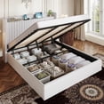 thumbnail image 1 of Amolife King Size Lift Up Storage Platform Bed Frame with Velvet Built-in Charging Station Wingback Headboard, White, 1 of 15