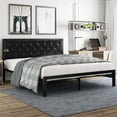 thumbnail image 1 of Amolife King Size Metal Bed Frame with Faux Leather Upholstered Headboard, Black, 1 of 8