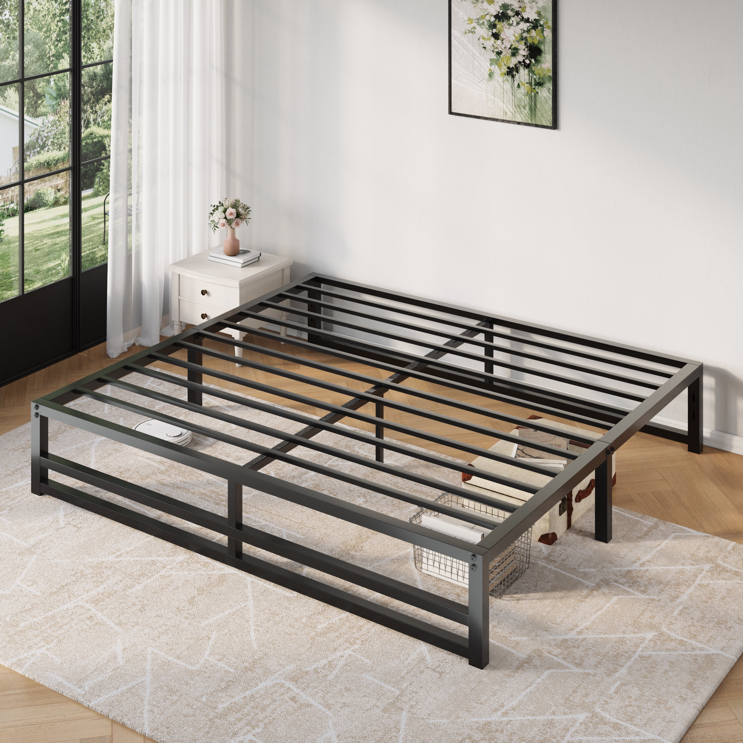 Amolife King Size 14'' Metal Platform Bed Frame with Large Under Bed Storage Space, Black