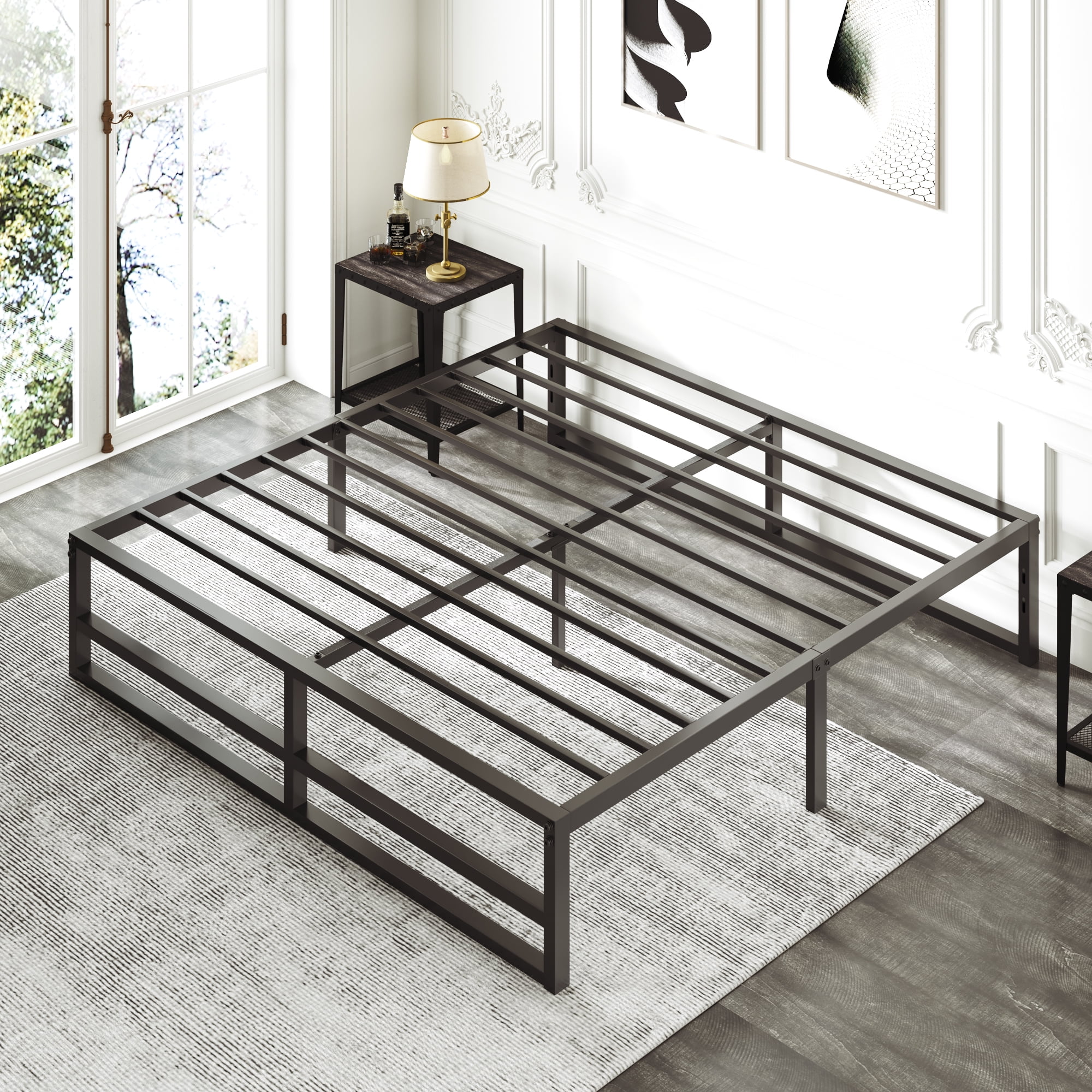Amolife King Size Metal Platform Bed Frame with 14