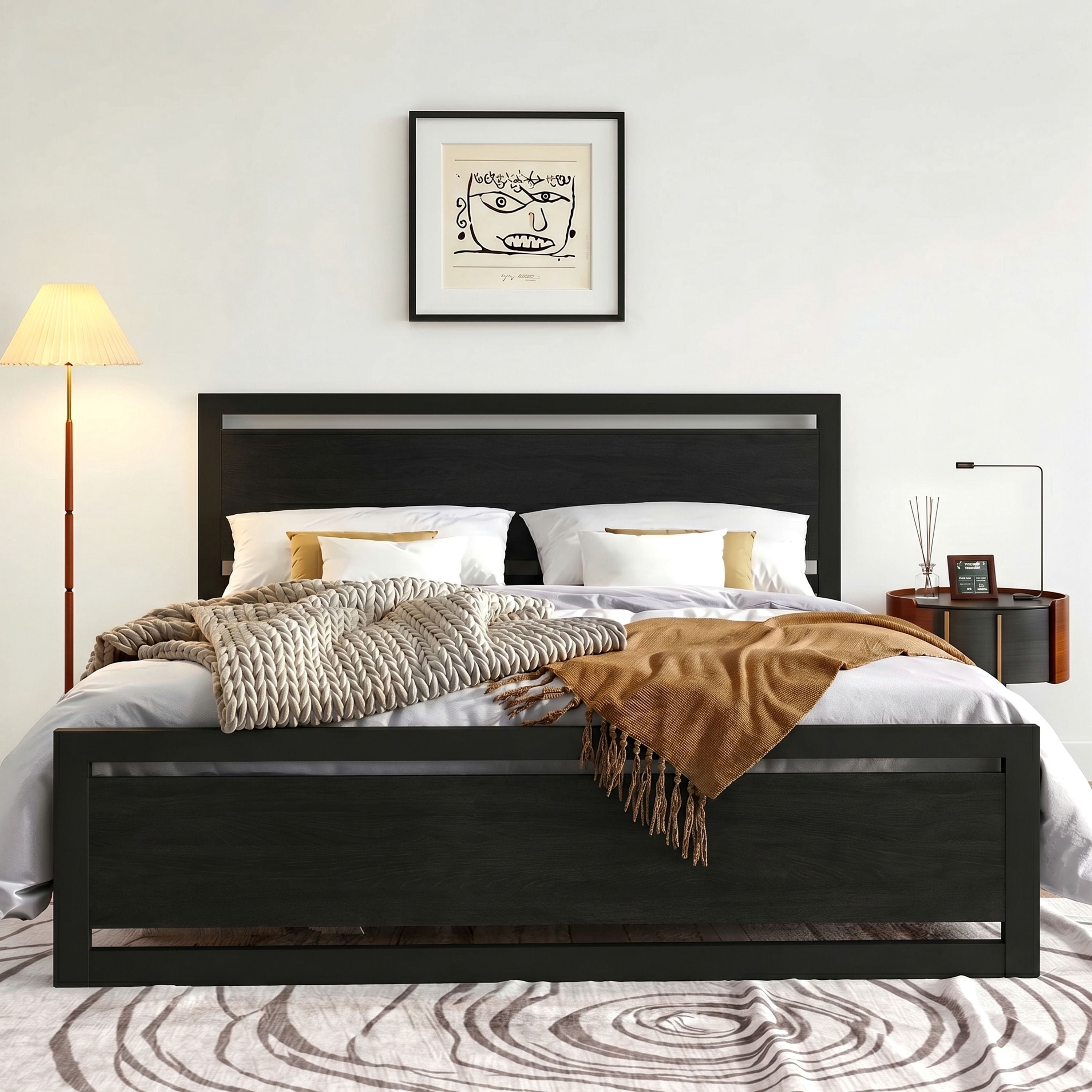 Amolife King Size Metal Platform Bed Frame with Wooden Headboard, 12.4" Under-Bed Storage, Black