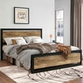 thumbnail image 1 of Amolife King Size Metal Platform Bed Frame with Wooden Headboard, 12.4" Under-Bed Storage, Brown, 1 of 7