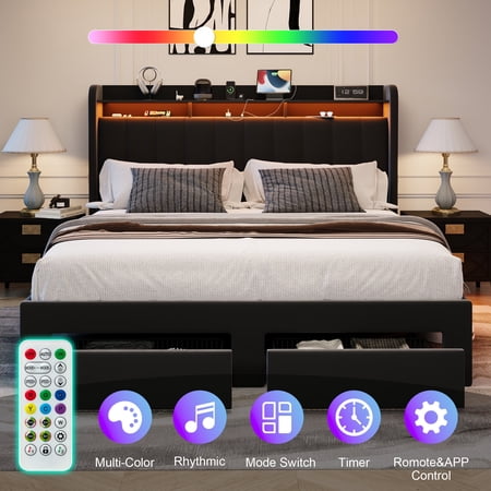 Amolife King Size Platform Bed Frame with 2-Tier LED Storage Velvet Wingback Headboard & 2 Storage Drawers, USB & Type-C Charging Ports, Black price history and forecast - Amolife