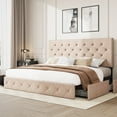 thumbnail image 1 of Amolife King Size Platform Bed Frame with Diamond-stitched Headboard and 4 Drawers, Beige, 1 of 7