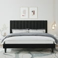 thumbnail image 1 of Amolife King Size Platform Bed Frame with Upholstered Velvet Channel Headboard, Black, 1 of 10