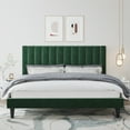 thumbnail image 1 of Amolife King Size Platform Bed Frame with Upholstered Velvet Channel Headboard, Green, 1 of 10