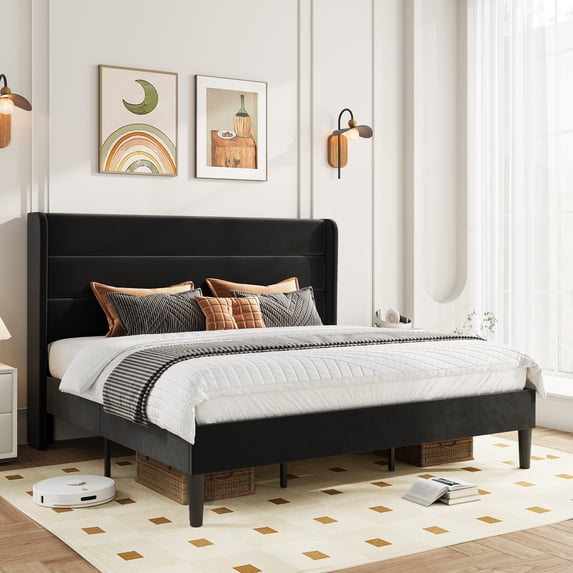 Amolife King Size Platform Bed Frame with Velvet Upholstered Wingback ...
