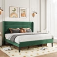 thumbnail image 1 of Amolife King Size Platform Bed Frame with Velvet Upholstered Wingback Headboard, No Box Spring Needed, Green, 1 of 9