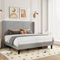 thumbnail image 1 of Amolife King Size Platform Bed Frame with Velvet Upholstered Wingback Headboard, Light Gray, 1 of 10