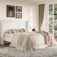 thumbnail image 1 of Amolife King Size Platform Bed Frame with Velvet Upholstered Wingback Headboard, Off-White, 1 of 11
