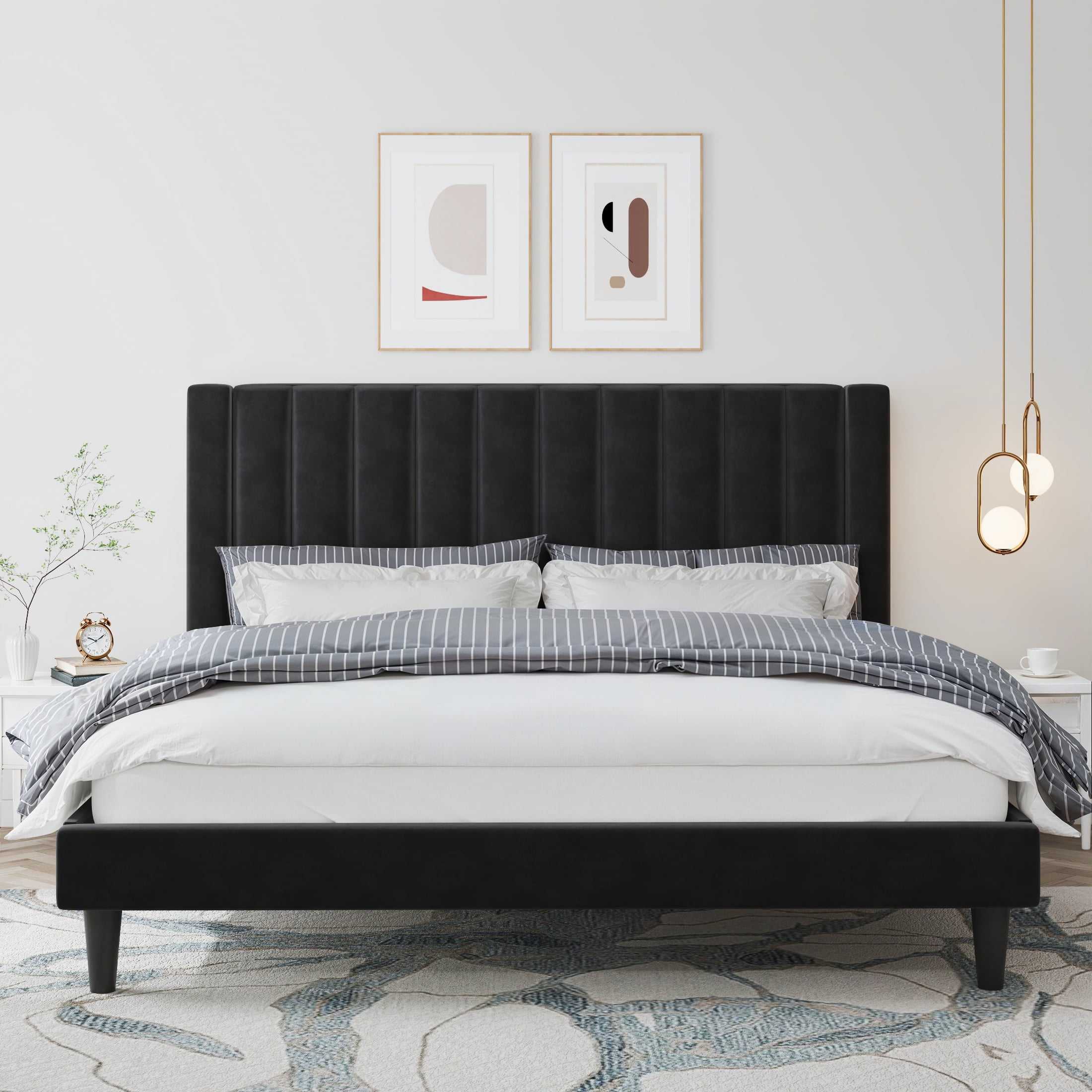 Amolife Upholstered Velvet Padded King Size Platform Bed Frame, Black - Walmart.com