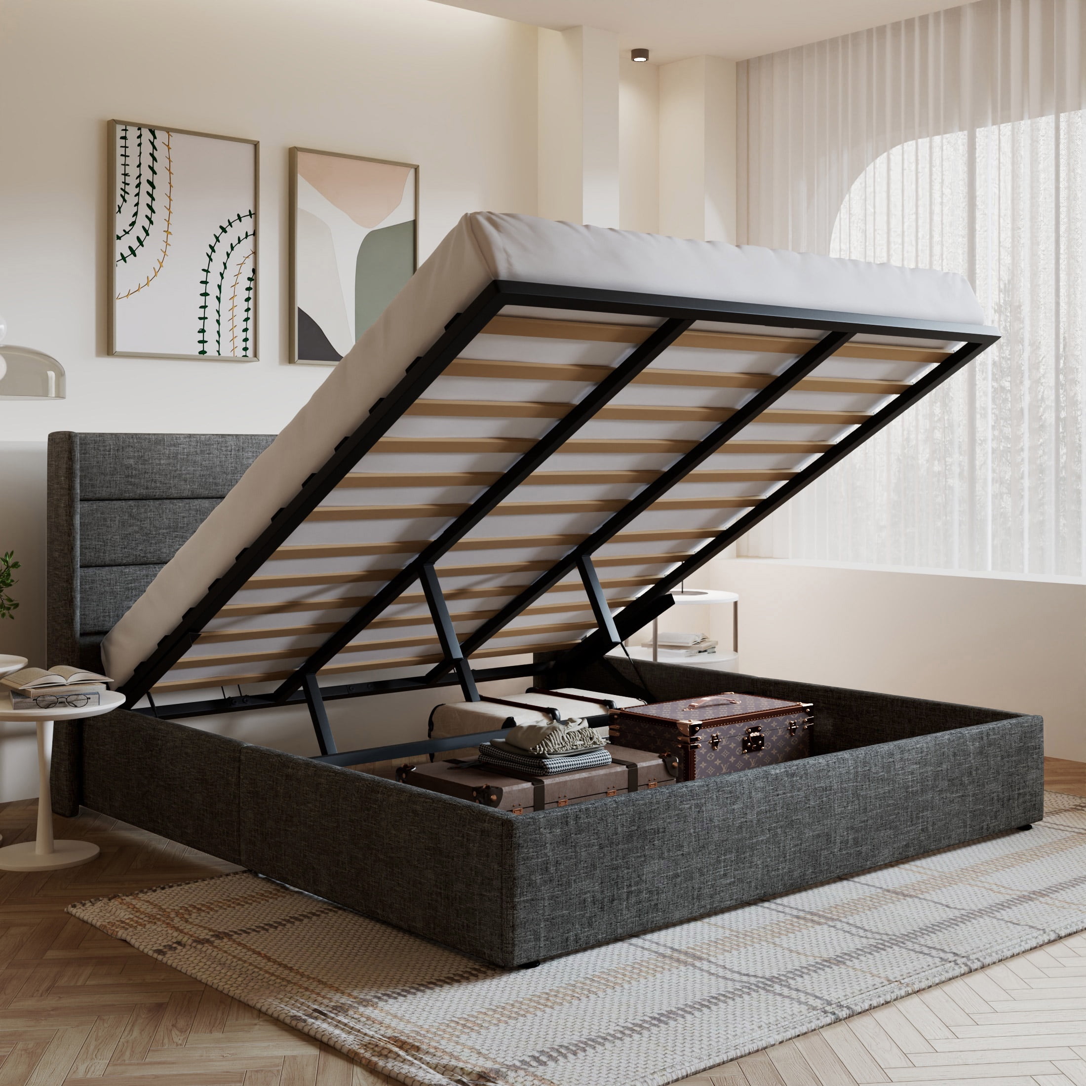 Amolife King Size Modern Upholstery Bedroom Bed Frame with Lift Storage ...