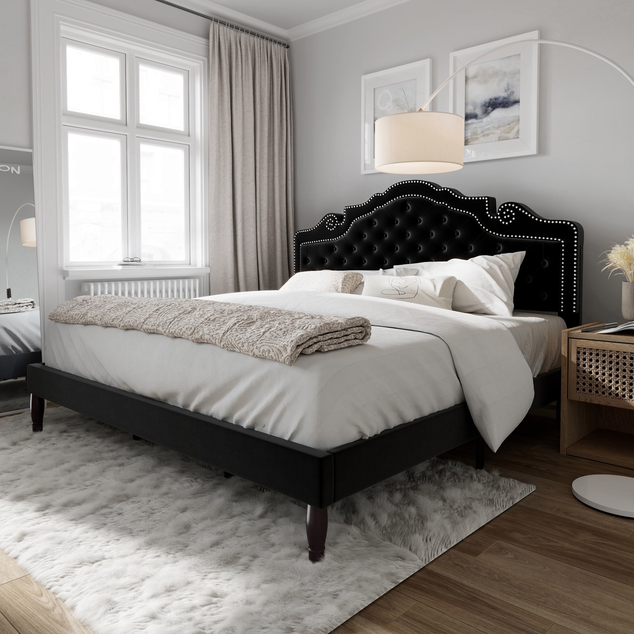 Amolife King Size Bed Frame with Adjustable Upholstered Platform Headboard, Black - Walmart.com