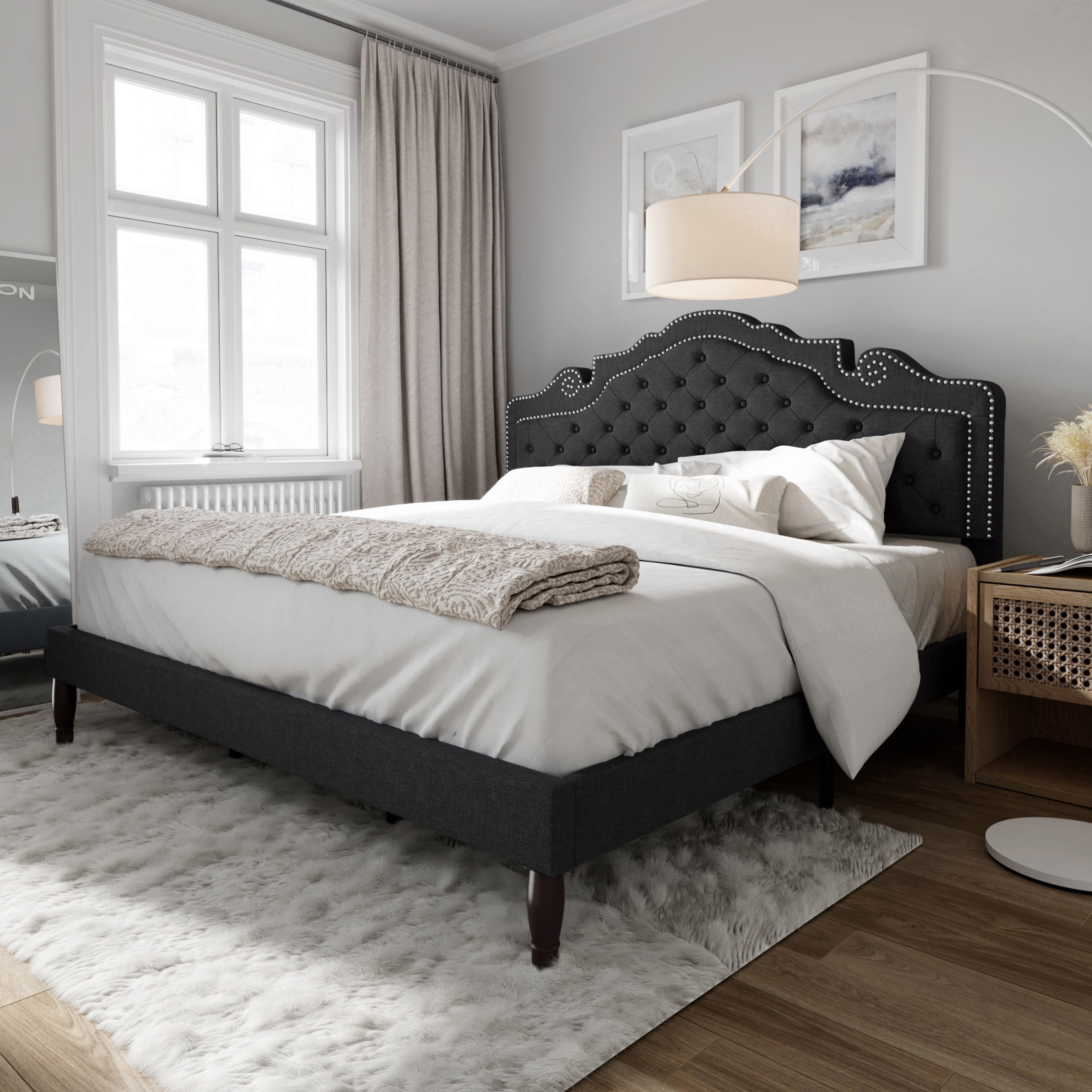 Amolife King Size Upholstered Platform Bed Frame with Adjustable