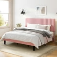 thumbnail image 1 of Amolife King Size Upholstered Platform Bed Frame with Adjustable Velvet Headboard, Pink, 1 of 10