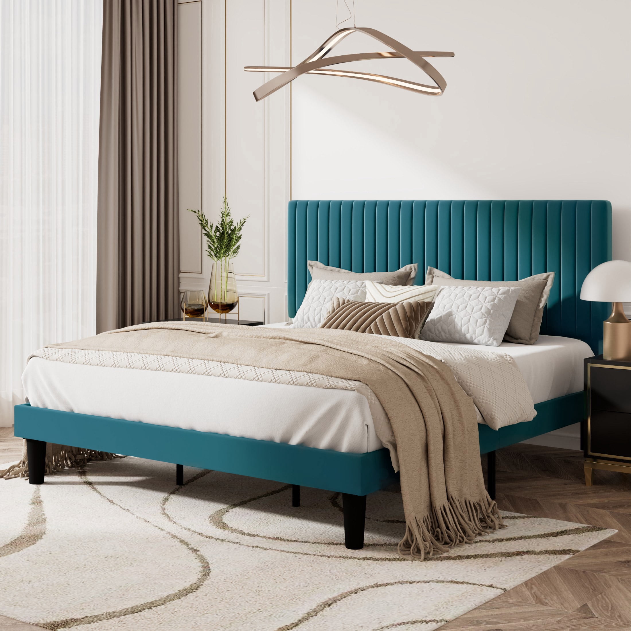 Amolife King Size Upholstered Platform Bed Frame with Adjustable ...