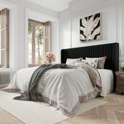 Amolife King Size Velvet Upholstered Bed with Wingback Headboard, Black