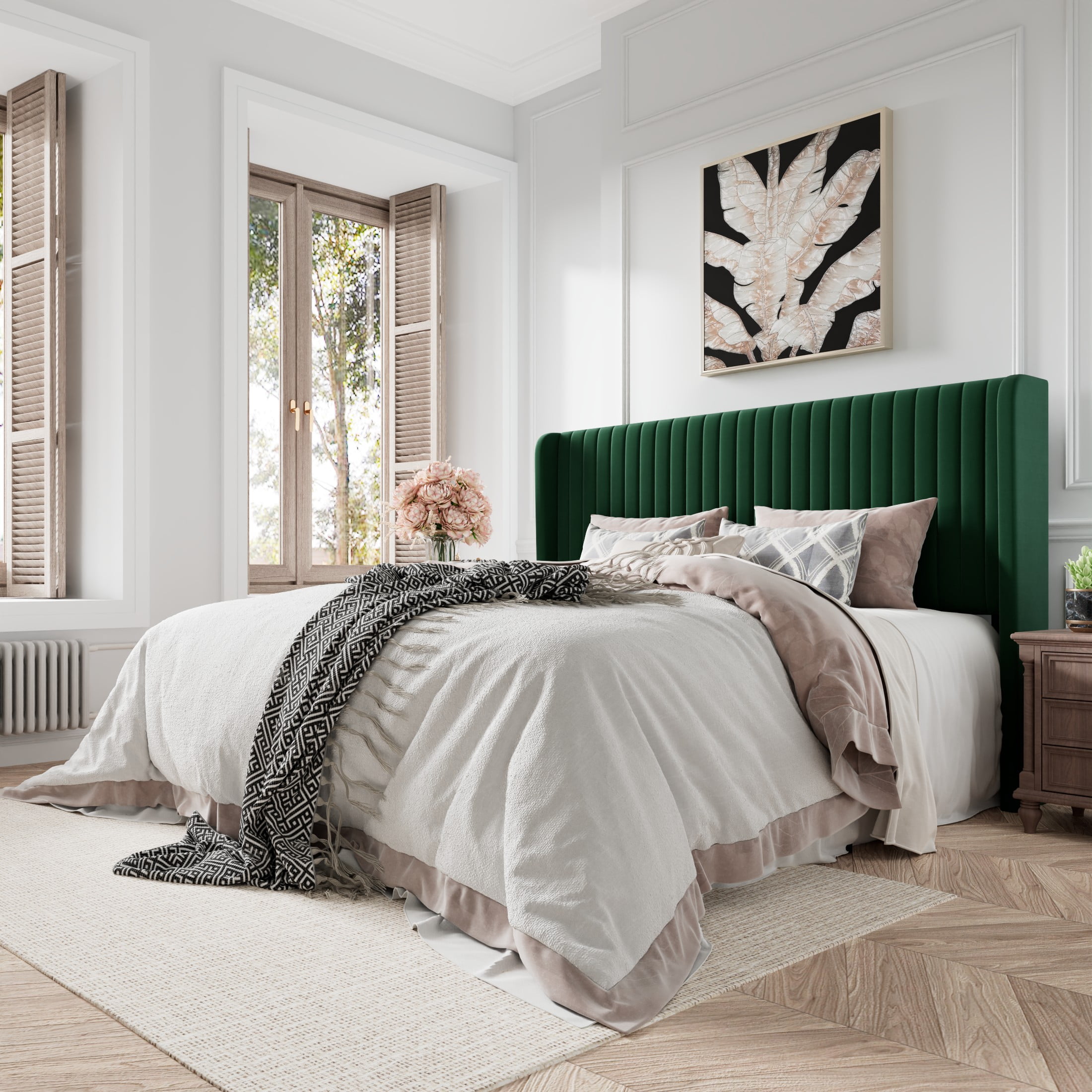 Velvet wingback headboard discount