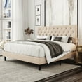 thumbnail image 1 of Amolife King Linen Fabric Upholstered Platform Bed Frame with Adjustable Headboard, Diamond Button Tufted Style, Beige, 1 of 8
