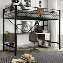 Amolife Metal Twin Size Loft Bed Frame with Stairs & Full-Length Guardrail, Black