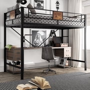 Amolife Twin Size Metal Loft Bed with Removable Ladder & Full-Length Guardrail, Black