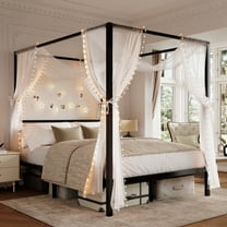Amolife Queen Bed Frame, Canopy Bed with Metal Headboard, No Box Spring Needed, Black