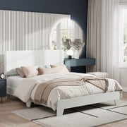 Amolife Queen Bed Frame, Faux Leather Platform Bed with Adjustable Headboard, No Box Spring Required, White