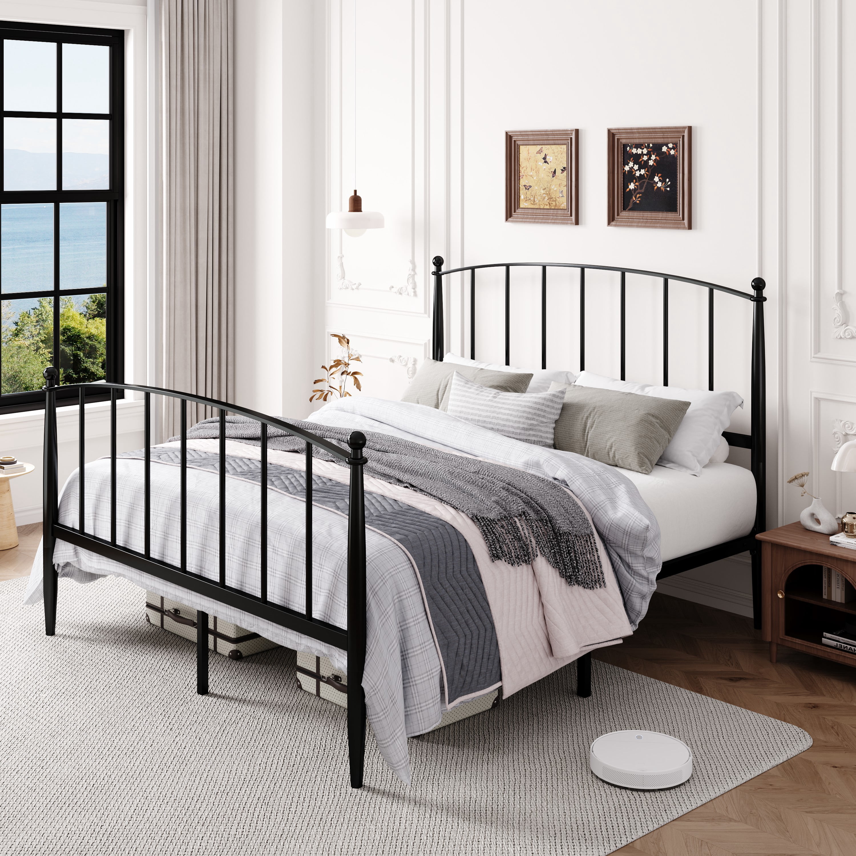 Amolife Queen Bed Frame, Metal Platform Bed with Curved Headboard and Footboard, Ample Under-Bed Storage Space, No Box Spring Needed, Black