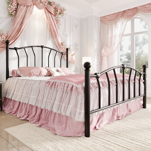 Amolife Queen Bed Frame, Metal Platform Bed with Heart-Shaped Headboard and Footboard, 12.6'' Under-Bed Storage Space, No Box Spring Needed, Black