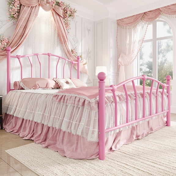 Amolife Queen Bed Frame, Metal Platform Bed with Heart-Shaped Headboard and Footboard, 12.6'' Under-Bed Storage Space, No Box Spring Needed, Pink