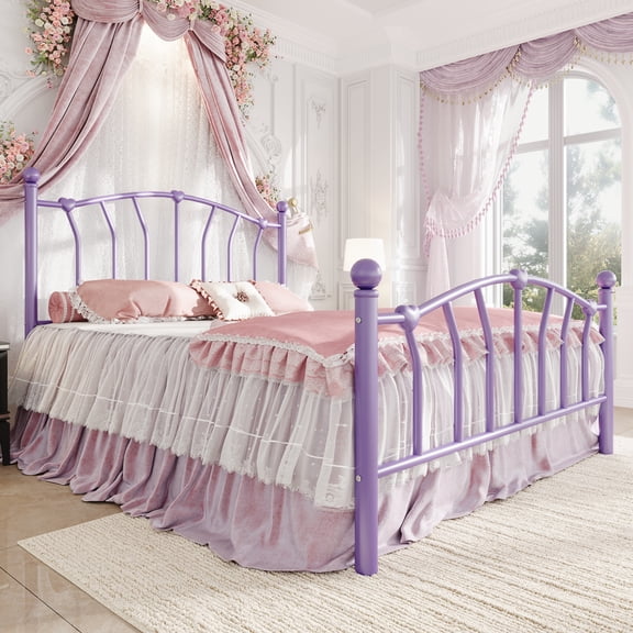 Amolife Queen Bed Frame, Metal Platform Bed with Heart-Shaped Headboard and Footboard, 12.6'' Under-Bed Storage Space, No Box Spring Needed, Purple
