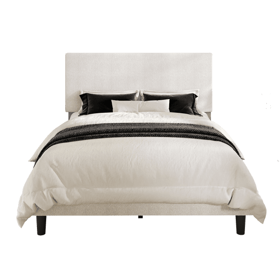 Amolife Queen Bed Frame, Platform Bed Frame with Upholstered Adjustable Headboard, White, Nubby Fabric