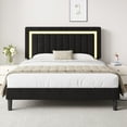 thumbnail image 1 of Amolife Queen Bed Frame, Platform Bed with LED Light Velvet Vertical Channel Upholstered Headboard, Black, 1 of 9
