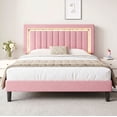 thumbnail image 1 of Amolife Queen Bed Frame, Platform Bed with Crystal LED Light Velvet Vertical Channel Upholstered Headboard, Pink, 1 of 9